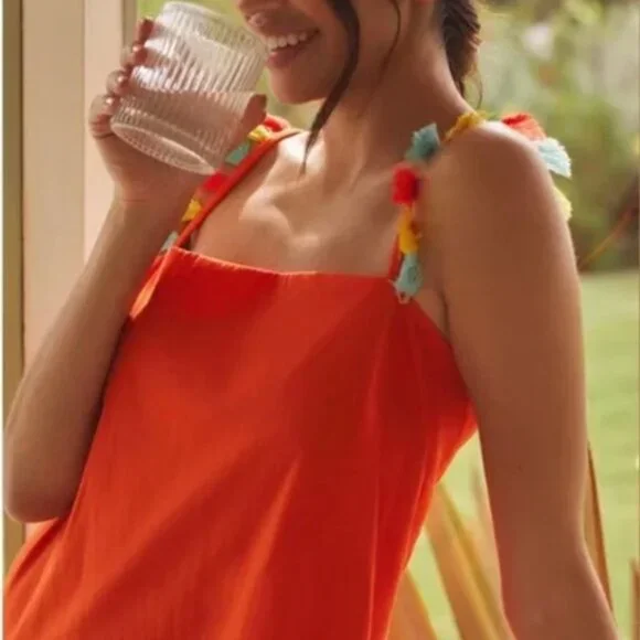 Like New, Anthropologie Orange Tassel Fringe Strap Shift Mini Dress - Picture 2 of 5